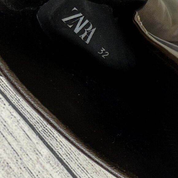 Zara Girl's Distressed Motto Biker Boots Size 32 - Picture 9 of 10